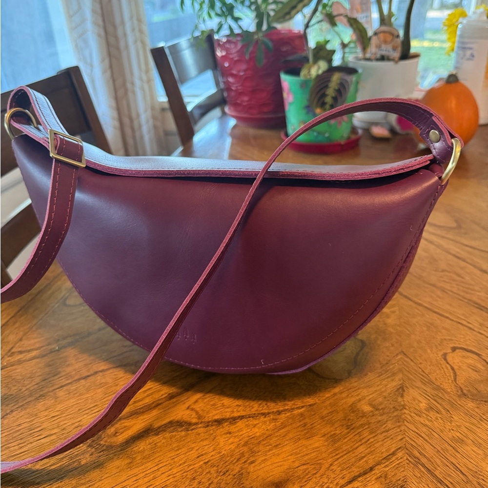 Portland Leather Plum Purple Crescent Crossbody Bag - Picture 7 of 12